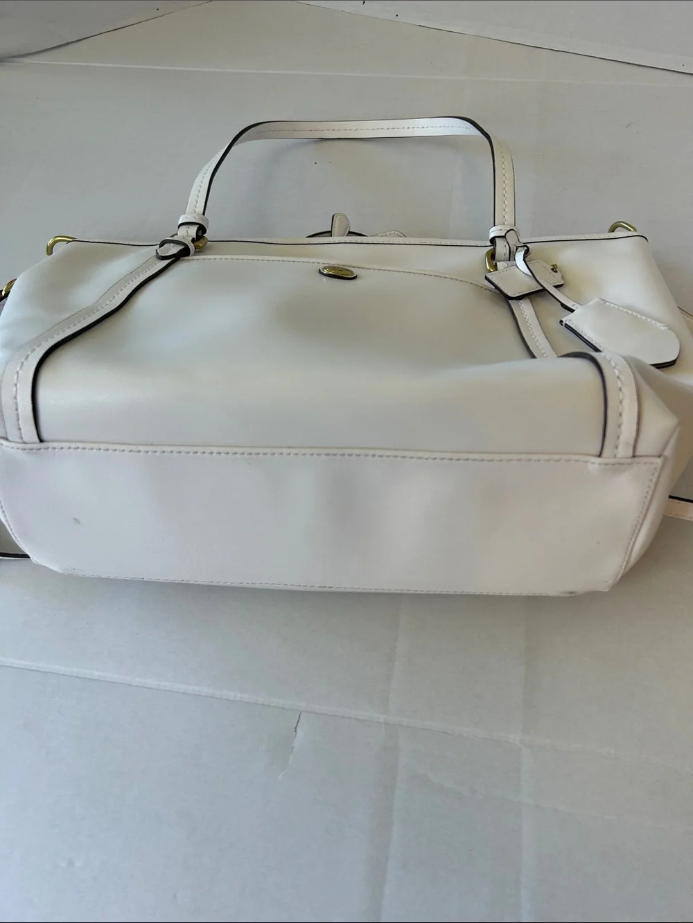 COACH PEYTON LEATHER JORDAN DOUBLE ZIP TOP TOTE CARRYALL IVORY COLOR